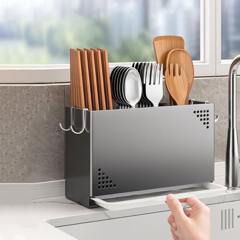 Wall Mounted Cutlery Drying Basket Carbon Steel Chopsticks Cage Tableware Drainer  for Kitchen