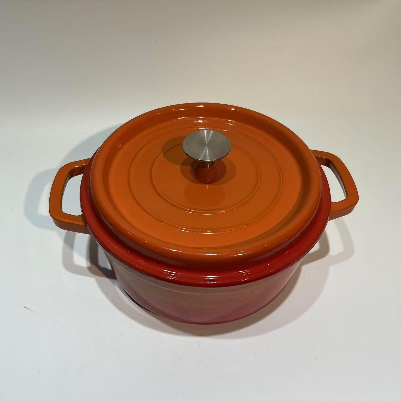 

Чугунная эмалированная кастрюля премиум-класса: Кастрюли для тушения, запеканки и супа без покрытия, многофункциональная посуда с антипригарным покрытием. Orange exterior, black interior