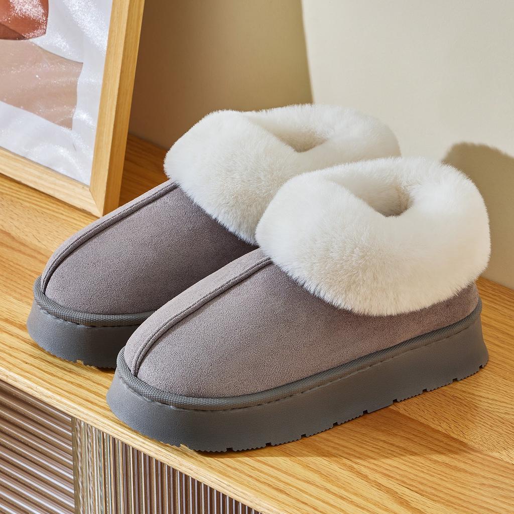 Heel cotton slippers thick-soled velvet thickened winter cold-proof warm cotton shoes simple and versatile outside