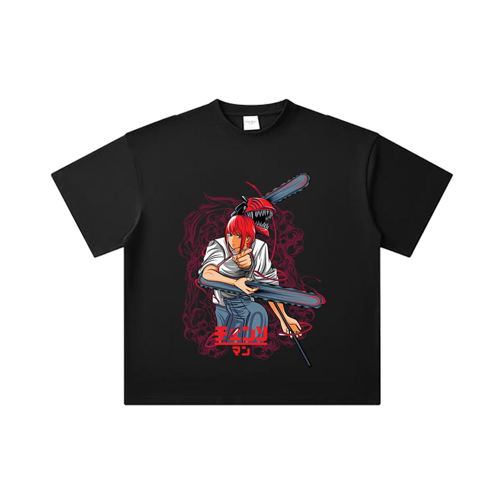 260 GSM Double Yarn 32 Count 100% Cotton Chainsaw Man V42 Denji Makima Print Unisex Heavy Cotton T Shirt