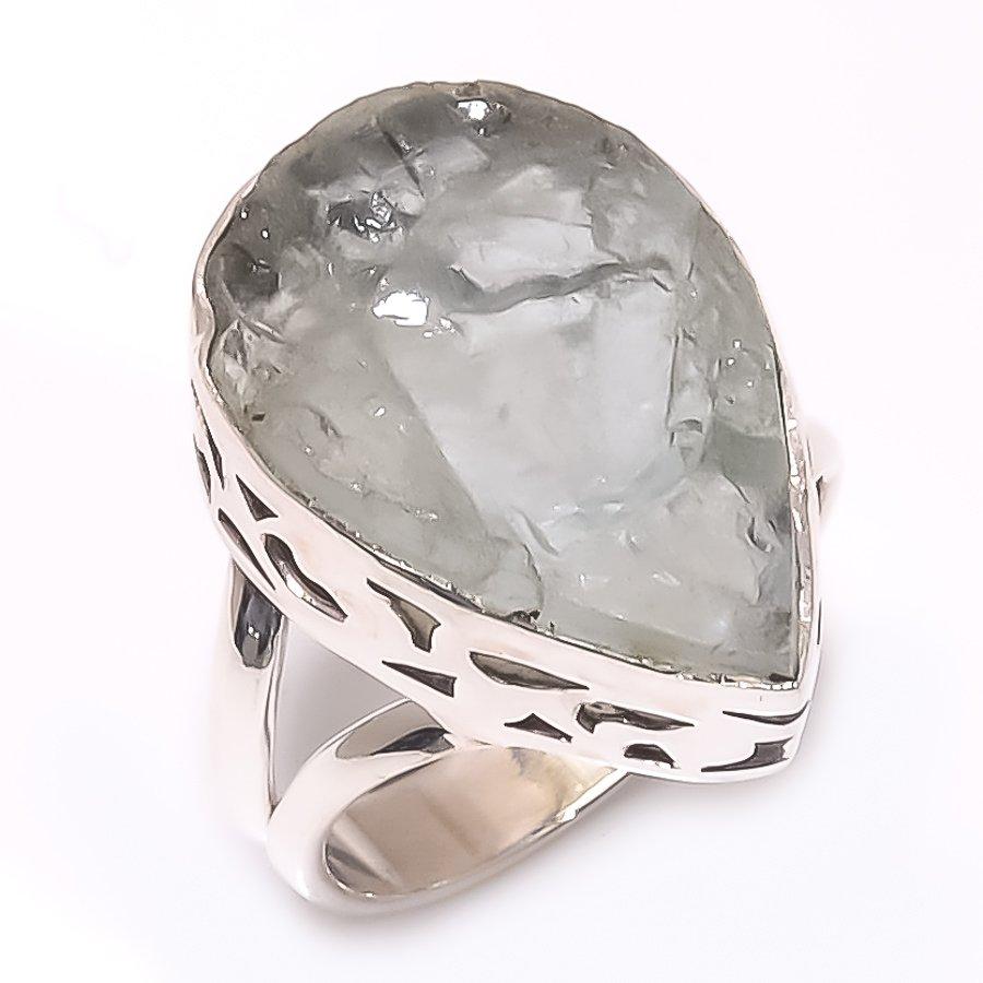 Natural Aquamarine Rough Gemstone 925 Sterling Silver Jewelry Ring Size 6.5 K8M27
