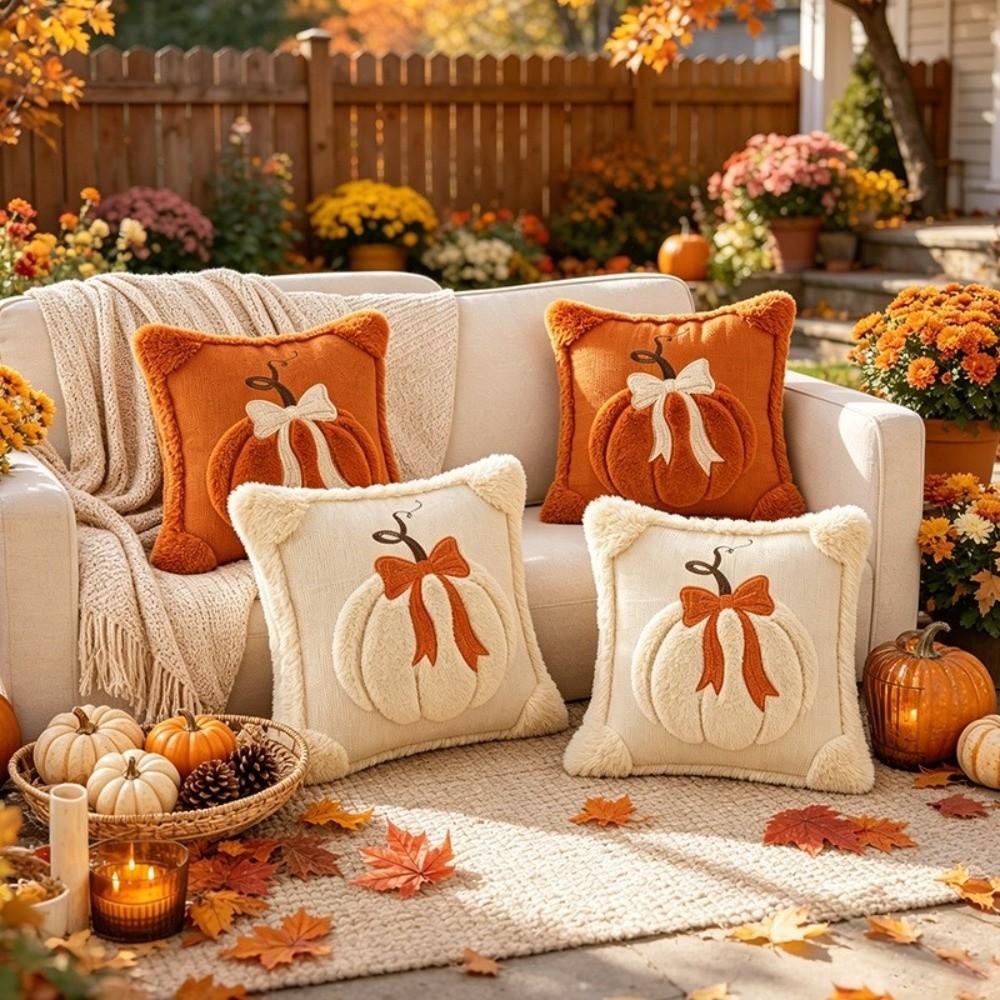 Pumpkin Tufted Throw Pillow Cover Halloween Style Plush Pillow Covers New Cushion Cover  Fall Decor