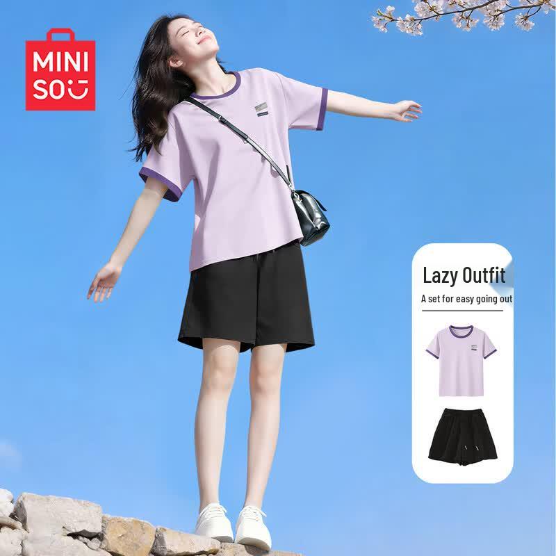 MINISO Women s Summer Short Sleeve Shorts Sport Set XL