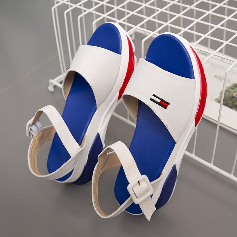 Europa Vereinigte Staaten Große Größe Plateau-Sandalen 2024 Sommer Patchwork Farbe Fischmaul Freizeit-Slipper Strandsandalen Weiblich