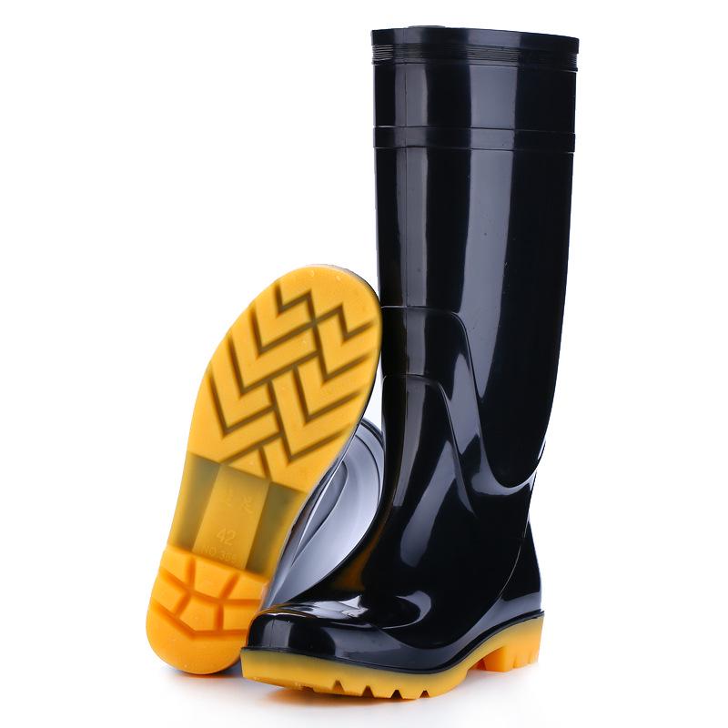 Men's Black Non-Slip Wear-Resistant High-Top Construction Rubber Rain Boots