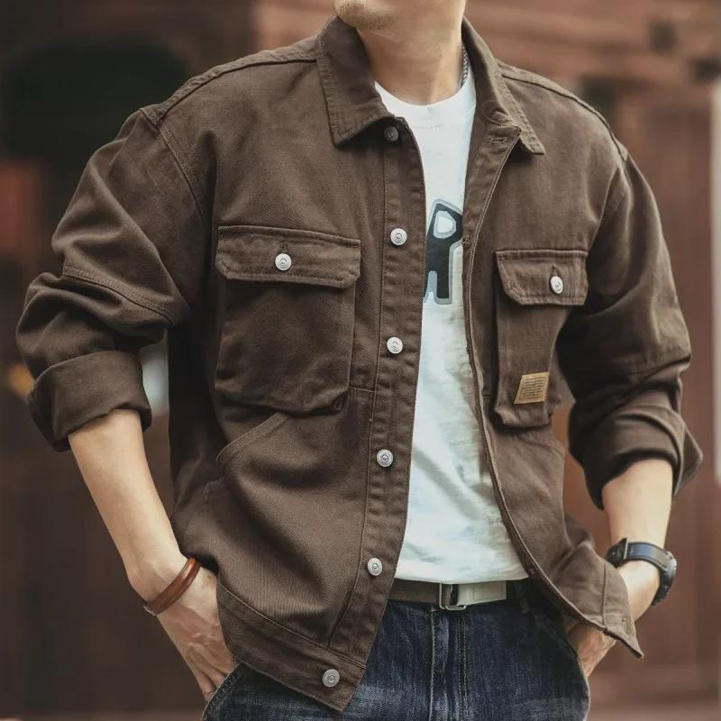 Men's High-End Retro Denim Jacket - Trendy, Loose-Fit Lapel Style for Spring and Autumn