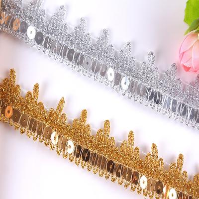 2.5cm Gold Embroidered Lace Trimming Stage Clothes Decor with Sequins Polyester Sewing Garment Accessories