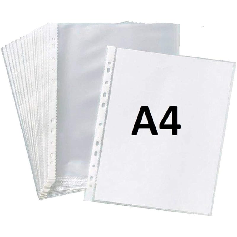 True-Ally 100 Pcs Transparent Document Sleeves, Leaf Sheet Clear Certificates/Waterproof Sheet Protectors 11 Holes Punch