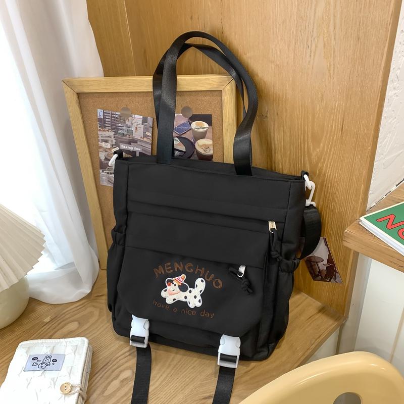 Torba tote w stylu koledżowym dla uczniów szkół średnich i ponadpodstawowych, z kreskówkowym haftem szczeniaka, o dużej pojemności, na ramię