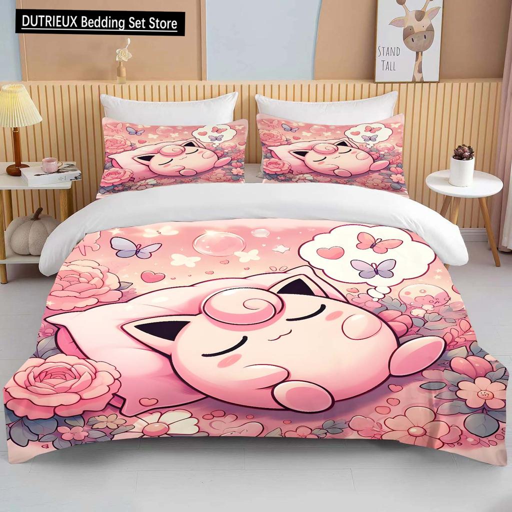 10 Sizes Pokemon Jigglypuff Print Pink Bedding Set Duvet Cover 1 Duvet Cover 2 Pillowcases Adult and Children Bedding Set Luxury