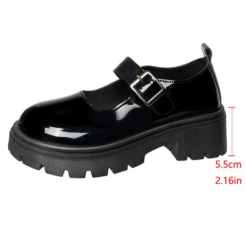 

Fashion Patent Leather Thick Sole Mary Jane Shoes Women 2025 Ankle Buckle Platform Pumps Woman Round Toe High Heel Lolita Shoes Female 35 чёрный