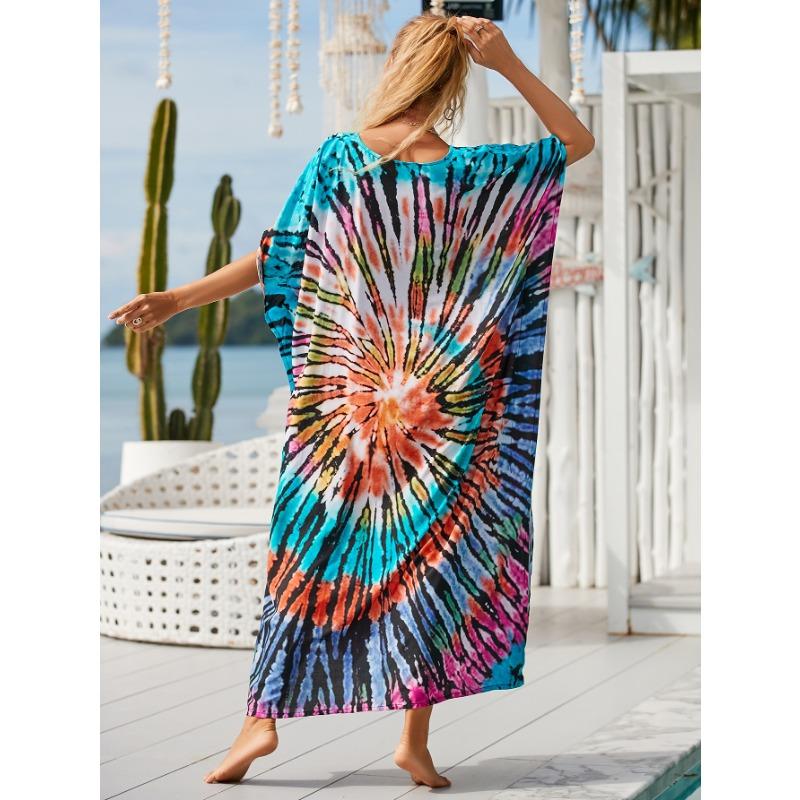 Moda Donna Estate Primavera Stampa a Blocchi di Colore Maniche 1/2 Scollo a V Linea Vita Lassa Abiti Casual