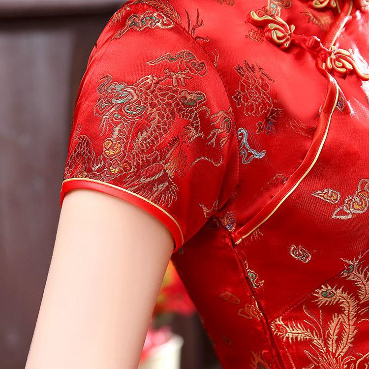 Vestido Cheongsam Retro Brocado Dragão Fênix com Gola Alta e Botões Rã para Mulheres