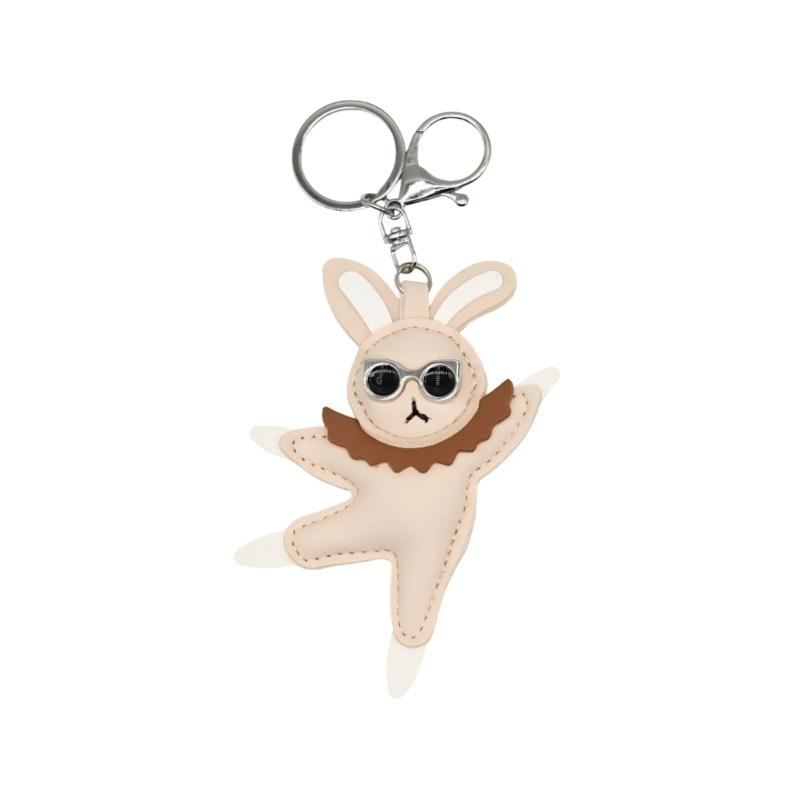 

Whimsical Dancing Rabbit Keychain Fashionable Leather Trinket Versatile Decoration For Accessories Gift Giving белый