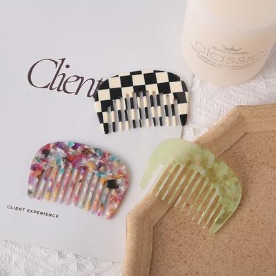 Textured Hair Comb Marble Pattern Acetic Acid Board Hair Comb Wide Tooth U-shaped Mini Hair Comb Vintage Girl Hair Comb