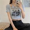 Print T Shirt Women Summer Short Sleeve Tee Fashion Hollow Out Tank Tops Casual Crop Top Female T-shirt