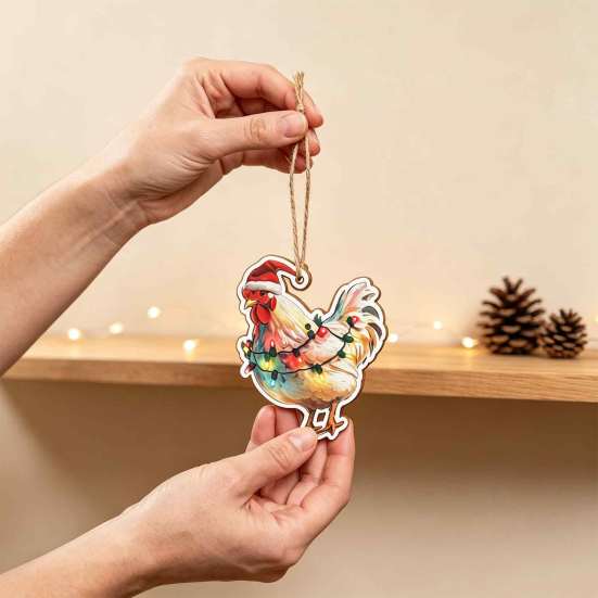 Christmas Gift Embellishments 10/20/30Pcs 2D Flat Farmhouse Chicken Wooden Hanging Ornament, Rooster Hen Coop Barn Barnyard Theme Charms Farm Pendants