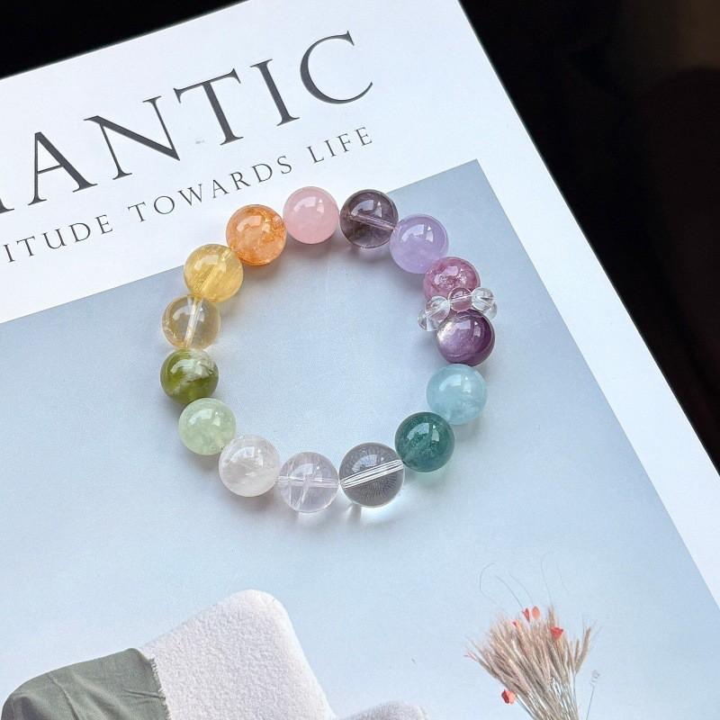 Natural Multi-Stone Crystal Bracelet Amethyst Yellow Phantom Quartz Blue Aquamarine Fluorite College Style Jewelry