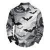 Men's Loose Fit Long Sleeve Shirt with Classic Collar Halloween Print Vintage Casual Button Down Shirt for Spring Autumn Daily Wear