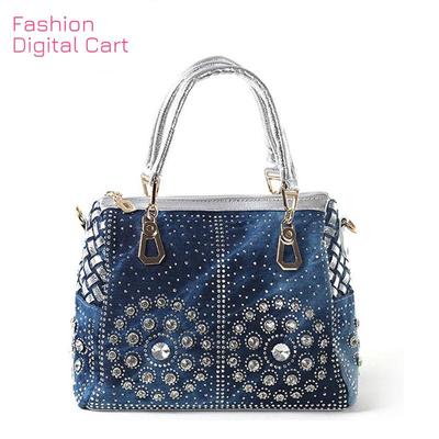 Casual Ladies Tote Bags Designer Crystal Diamond Women Messenger Bags Famous Brand Luxury Handbags Women Bags Denim Bag