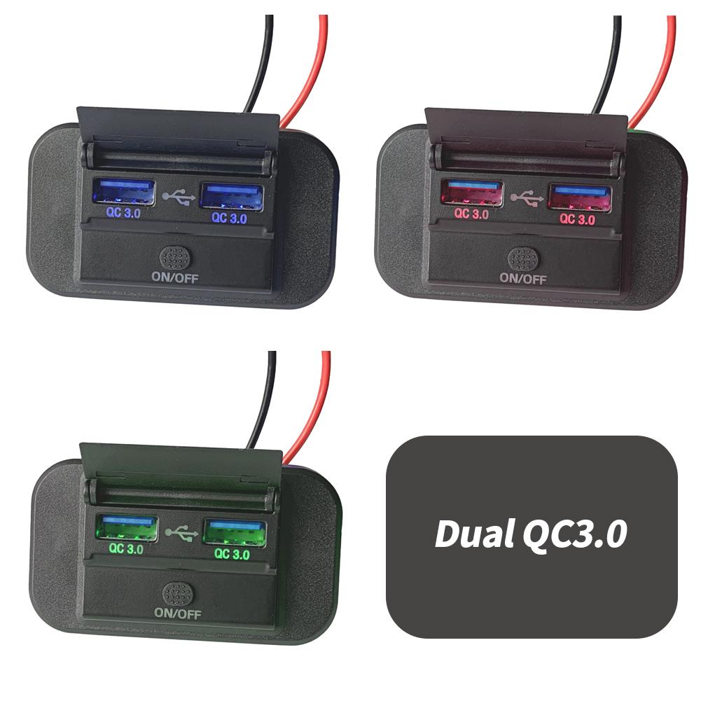 Quick Charge PD Type C Dual USB Ports Car Bus Charger Socket Adapter 12V/24V USB Power Panel With Swith For Marine Motorcycles