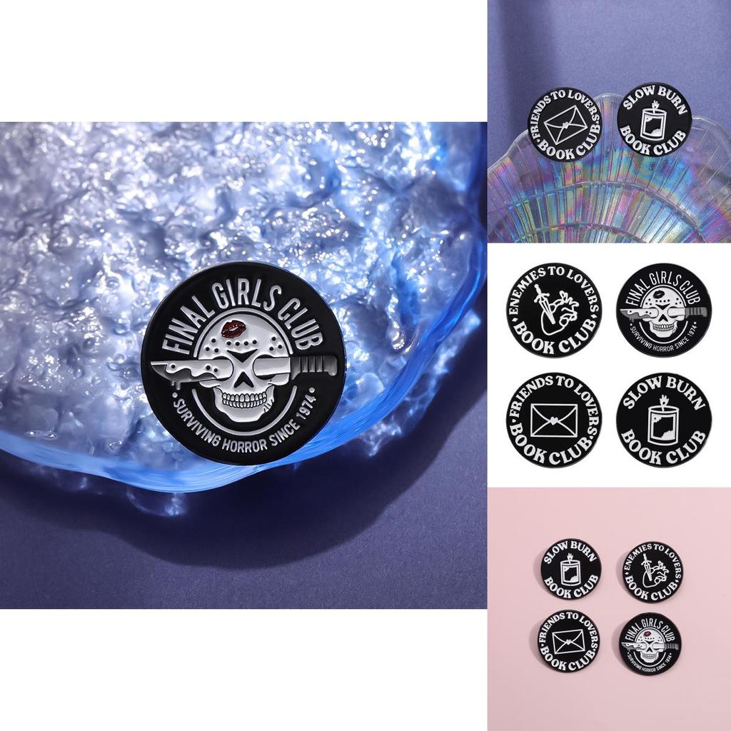 Creative Black Round Badge Unique Letter Design Punk Style Brooch Pin For Fashion Lovers