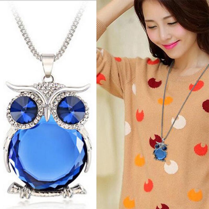 

Simple Necklace Women Sweater Chain Jewelry Pendant Owl Crystal Rhinestone Silver Long