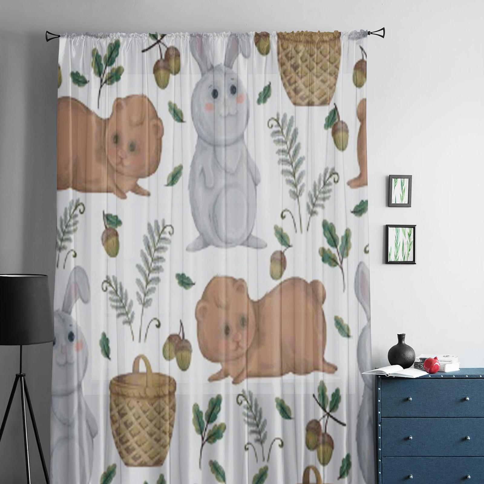 Медведь Кролик Корзина Папоротник Желудь Шифон Прозрачные Шторы для Гостиной Спальни — фото 3