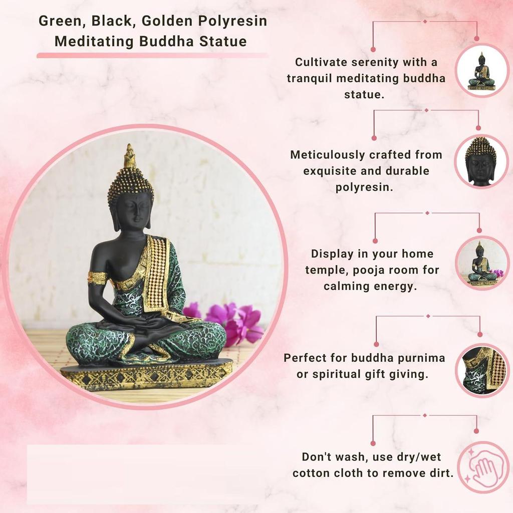 Statua di Buddha (6 cm x 15 cm x 24 cm, Verde)