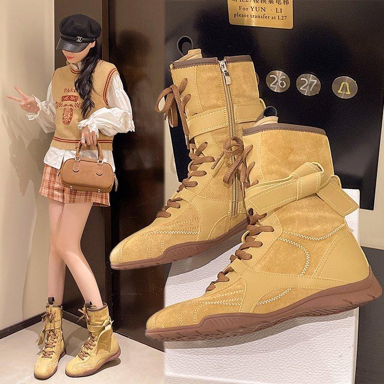 Мода Ретро На шнурівці Жіночі боксерки Дизайнерська мода Все поєднується Повсякденні Рувней Ботильйони до щиколотки Жіночі на масивних підборах Спортивні лицарські чоботи Леді