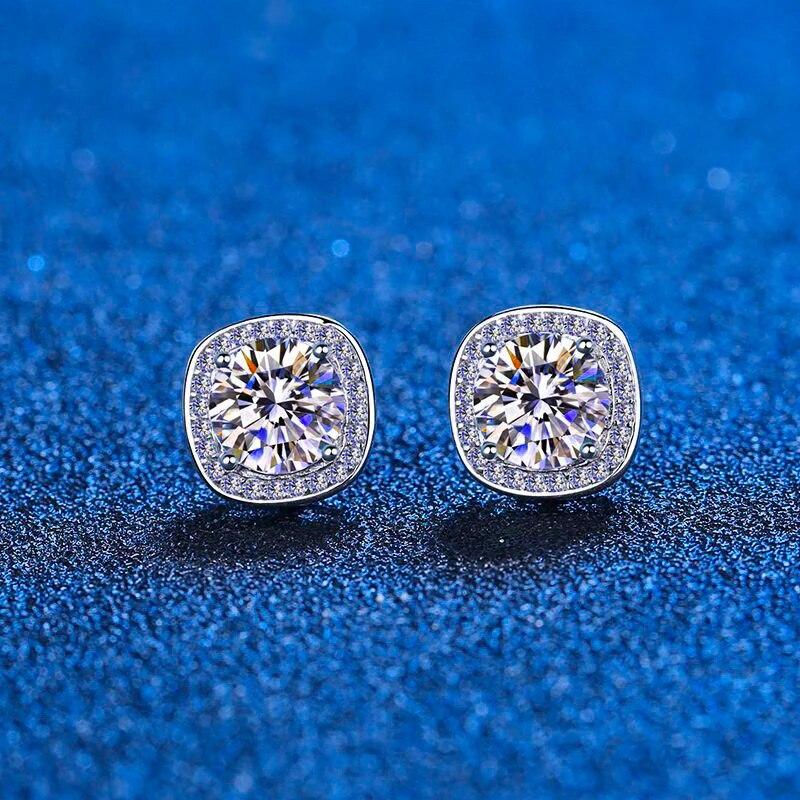 D Color 100% Moissanite Stud Earrings 1-2 Carat Lab Created Diamond Halo Stud Earrings Sterling Silver Diamond Earring For Women Men