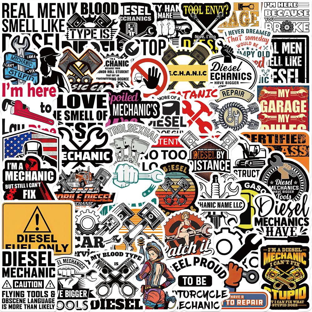 50 Cartoon Diesel Engine Technician Stickers Can Decorate Suitcase Notebook Waterproof and Removable Stickers