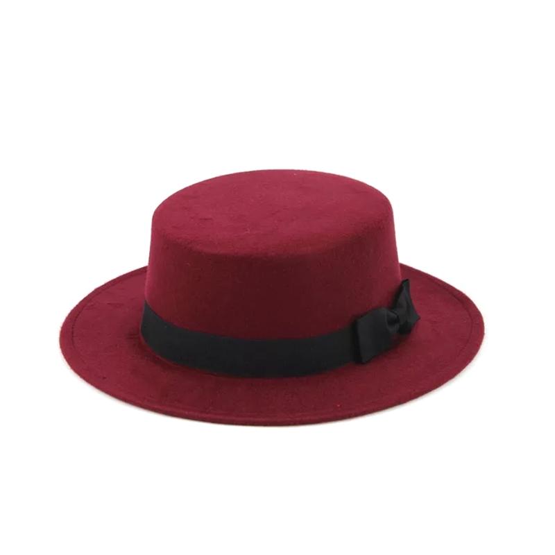 New Artificial Wool Jazz Felt Flat Top Hat Autumn Winter For Women's Felt Wide Brim Fedora Hat Gorros Mujer Invierno Top Hat