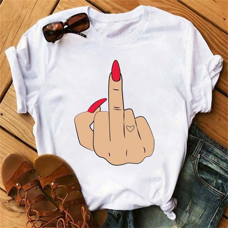 Women T Shirts Fashion Womens Cartoon Graphic Finger Nail Cute Printed Top Tshirt Female Tee Shirt Ladies Clothes T-shirts