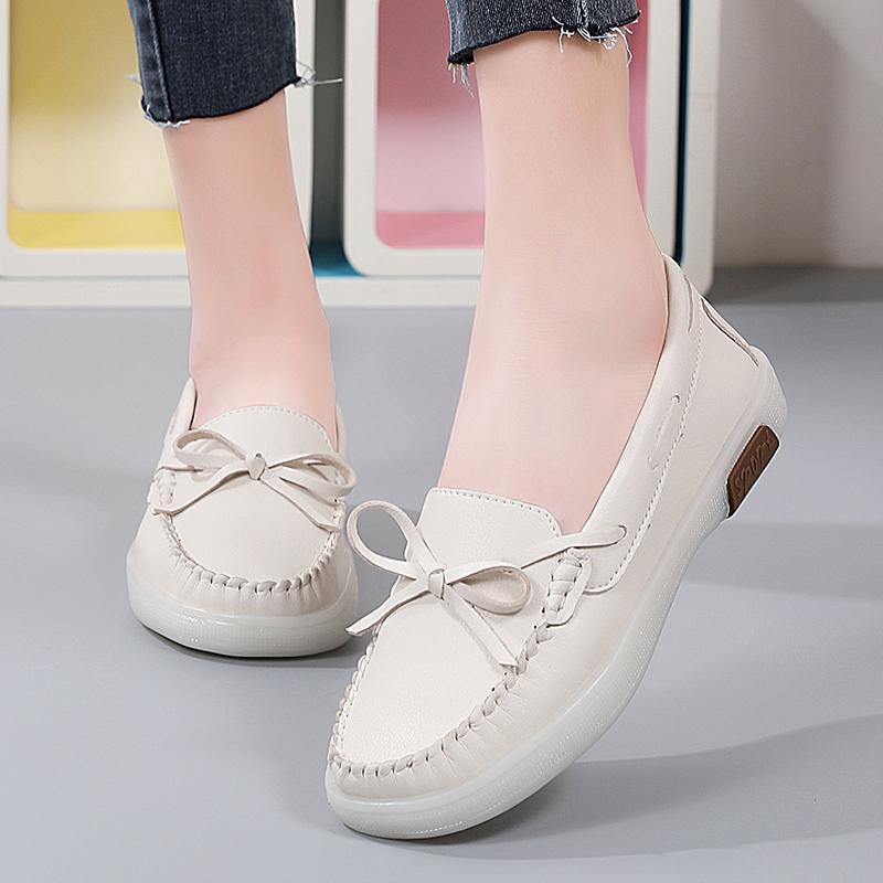 Fashion Women Shoes New Leather Flat Shoes Slip On Women Loafers With Wedge Heels Casual Flats Zapatos Mujeres Moccasins Female