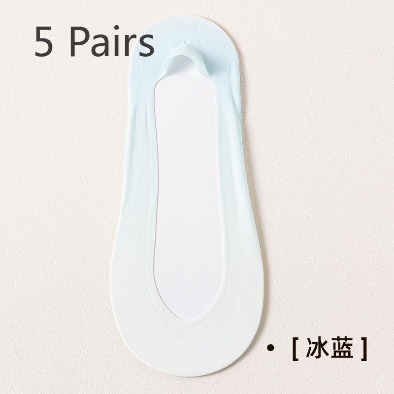 

5 пар женских носков-лодочек, весенние и летние, прохладные, шелковые, дышащие, бесшовные, впитывающие пот, нескользящие, с невидимыми носками 5 Pairs синий