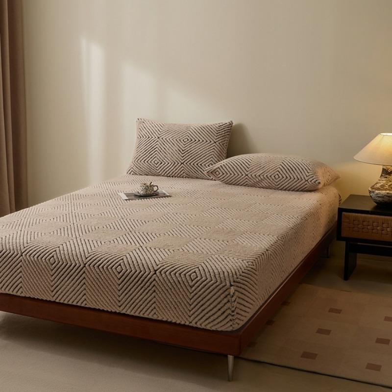 

new fitted sheet household sleeping naked jacquard warm sun velvet piled thickened bedspread non-slip three-piece set 90x200cm 3pcs