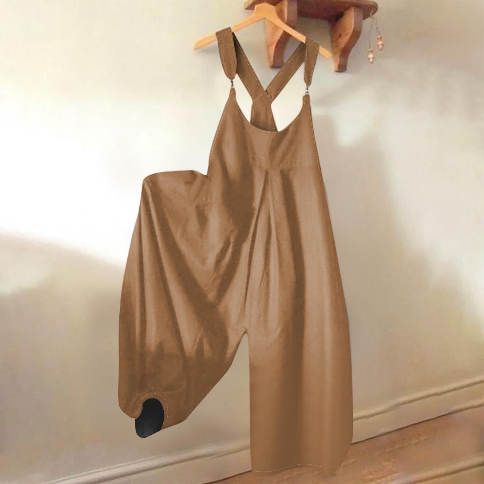 

Женские повседневные и модные летние брюки на бретелях, однотонный свободный комбинезон в стиле ретро с карманами S