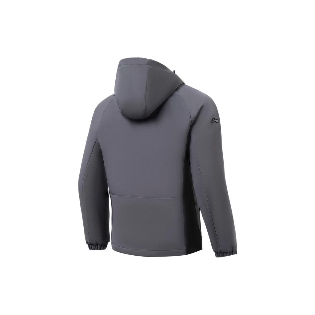 Li Ning Fitness Series Spliced Logo Print Hooded Fleece Long Sleeve Windbreaker Men Outerwear Thunder-Gray AFDR515-3