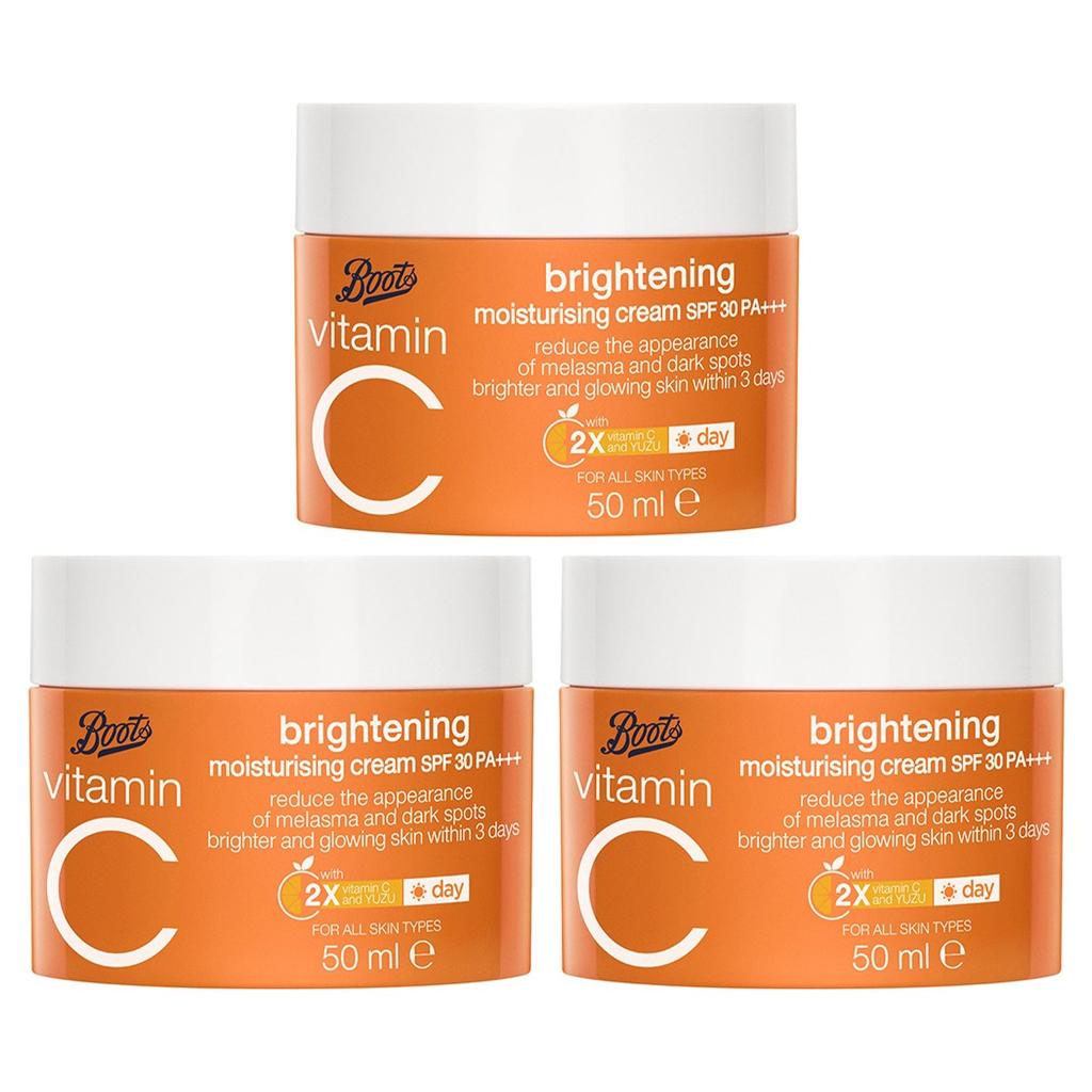

Осветляющий увлажняющий крем Boots Vitamin C Spf30 Pa+++ 50 мл. 50 ml. x 3 pcs