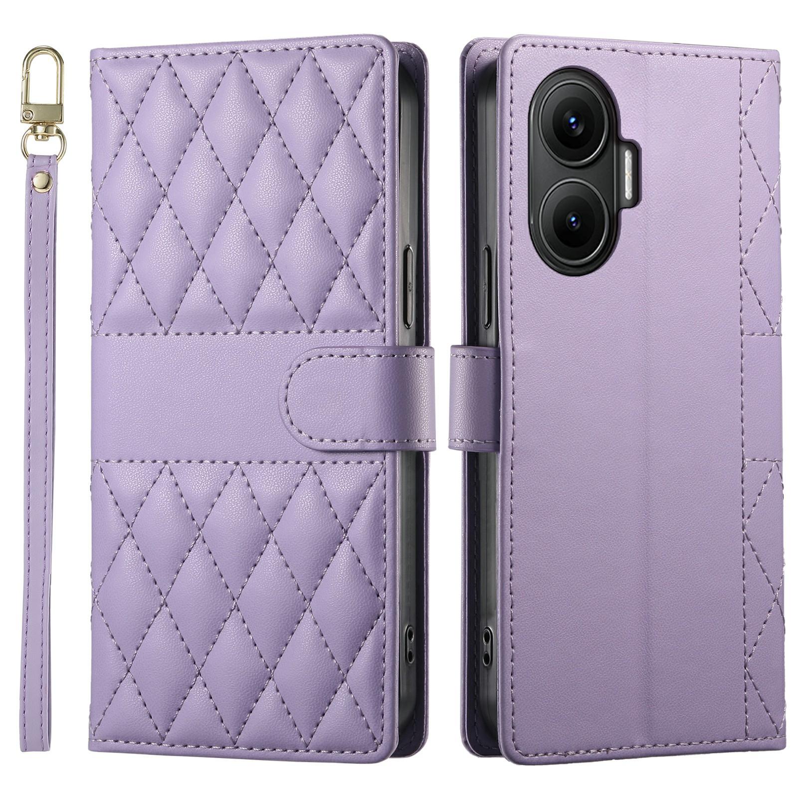 

For Xiaomi Poco F7 5G/Redmi Turbo 4 Pro 5G Case Rhombus Stitching Wallet Stand Leather Phone Cover with Long/Short Strap A