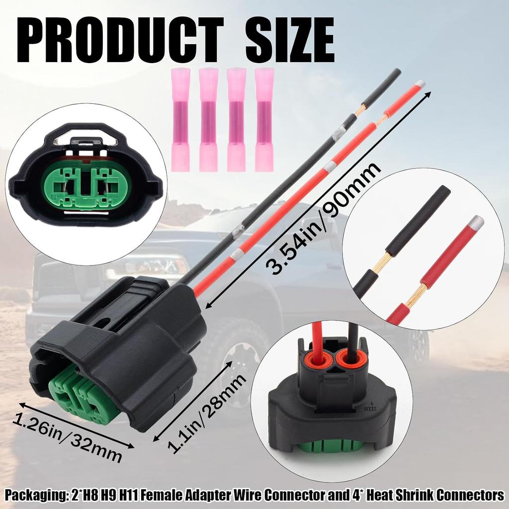 2 Pcs H8 H9 H11 880 881 Female Adapter Wiring Harness, OEM Headlight Fog Light Connector Pigtail Harness Socket Connector for Toyota GMC Chevy Honda
