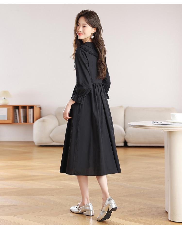 Elegantes Schwarz-Langes Kleid im Hepburn-Stil für den frühen Herbst mit Taillenbetonung