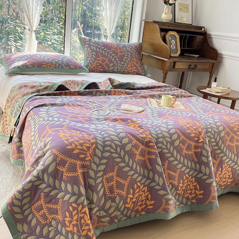 All-Cotton Yarn-Dyed Jacquard Gauze Blanket - Soft, Skin-Friendly Four-Season Bedspread