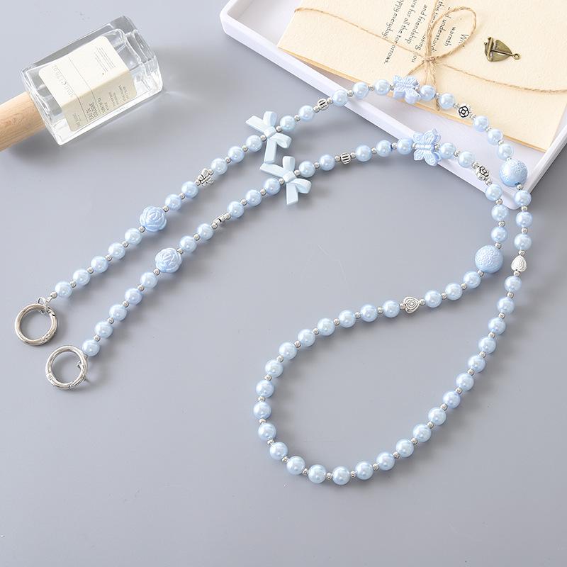 Handmade Pearl Crossbody Phone Case Lanyard with Beaded Charm