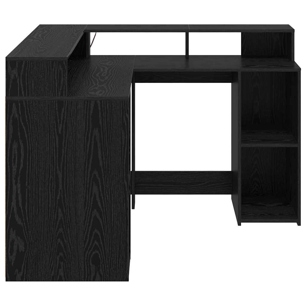 L shaped Desk with Shelf Black Oak Effect 130 x 130 x 91 cm
