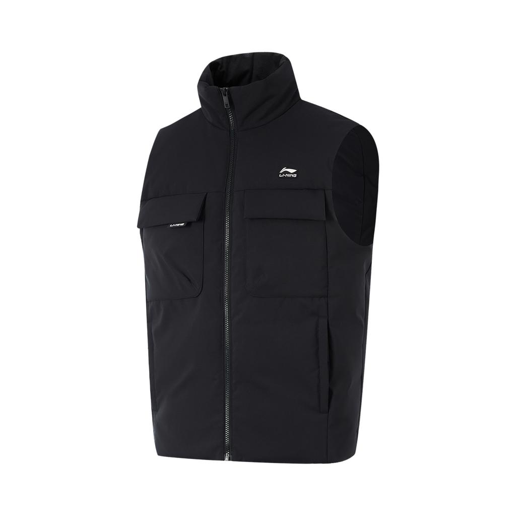 Li-Ning Sports Trend Series Solid Color Stand Collar Cardigan Vest Men Vests Black AMRU033-1
