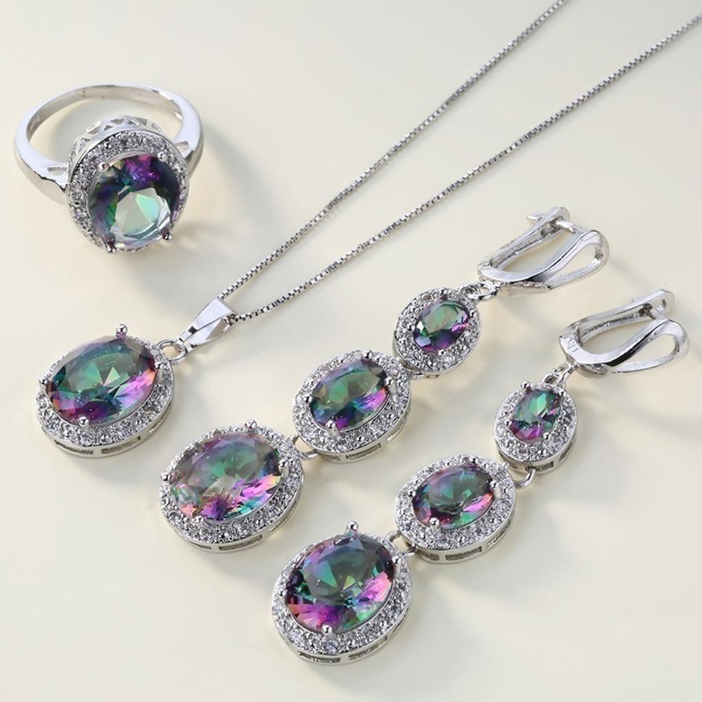 4Pcs/Set Multicolor Ring Earrings Pendant Necklace Jewelry