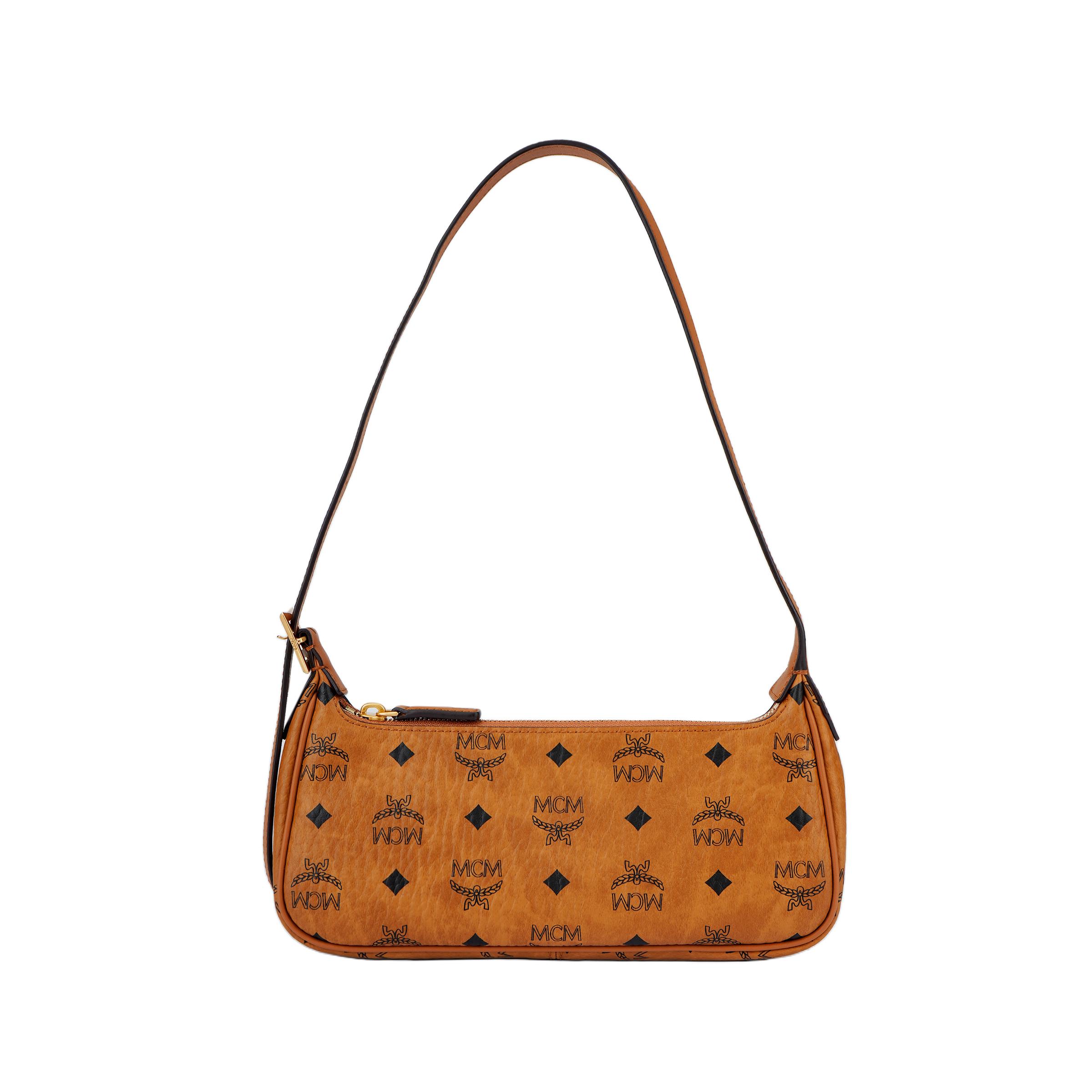 MCM Aren Visetos Monogram Canvas en Leer Schoudertas Klein Dames schoudertas Bruin Cognac MWSESTA02CO001 Basic Set (Bag+Dust Bag)