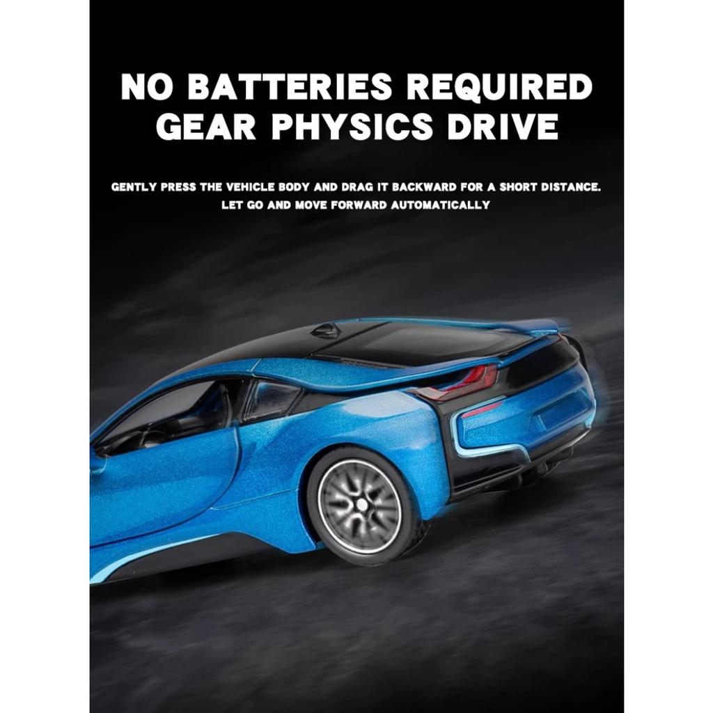 Miniaturas 1/32 BMW I8 Super Coche Deportivo Alta Simulación Diecast Aleación Modelo de Coche Sonido y Luz Retroceso Colección Juguete para Niños Regalo